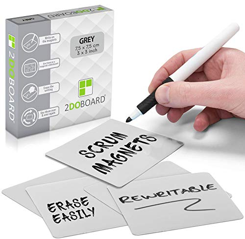 2DOBOARD Beschreibbare Magnete - 7,5 x 7,5 cm Grau - 25 Stück - Kanban Magnete, Scrum Magnetische Karten oder Magnetstreifen beschreibbar für Whiteboard und Kühlschrank (Grau)