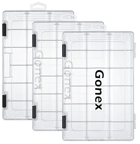 Gonex Fishing Tackle Box 3 Packs, 18 Grids Transparent Plastic Box 3600 Storage Organizer Box with Adjustable Dividers for Jewelry Beads Earring Container Tool Fishing Hook Small Accessories