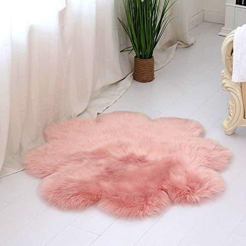 DQMEN Spitzenqualität Lammfellimitat Teppich, Kunstfell Dekofell Lammfellimitat Teppich Longhair Fell Nachahmung Wolle Bettvorleger Sofa Matte (Pink, 45 X 45 cm)