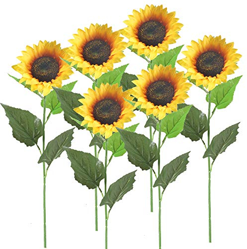 HUAESIN 6pcs Künstliche Sonnenblumen Seidenblumen Sunflowers Kunstblumen Sonnenblume Künstliche Blumen deko für Grab Balkon Friedhof Garten Hochzeit Party Hause 62CM