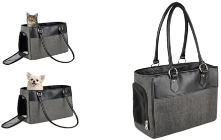 Hundetasche - Tragetasche Lior Grau – 45x19x29cm – Textil – Öffnungen vorn/Oben – Boden herausnehmbar – Belüftungsnetz – Sicherheitsleine – Tragegriffe – Standfüße
