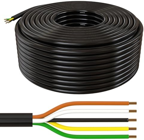 Lumonic 50m FLRYY Fahrzeugleitung 5x1,5mm² schwarz | 5-adrig | Anhängerkabel | mehradriges KFZ-Kabel | Öl- und Kraftstoffbeständig, flammwidrig | Niedervolt