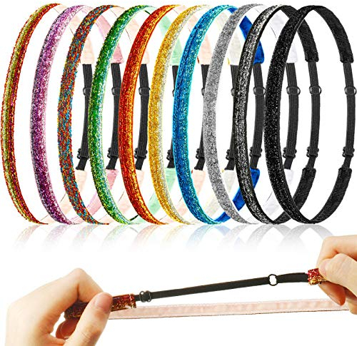 10 Stück Funkelnd Glitzer Stirnband Rutschfest Laufend Elastisch Mädchen Sport Samt Stoff Dehnbar Glänzend Modische Haarschmuck für Teenager Frauen