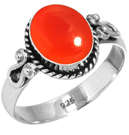 Jeweloporium 925 Silber Ringe für Frauen Größe 67(21.3) Orange Echt Karneol Edelstein Kostüm Silber Ringe das Erntedankfest Geschenk Jahrgang Schmuck