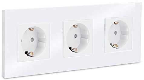 Navaris Enchufe con marco de cristal - Enchufe Schuko tipo F triple para empotrar - Placa de vidrio empotrable en pared con diseño elegante - Blanco