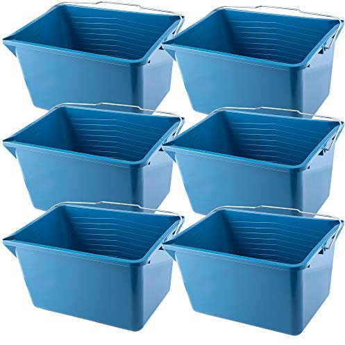 KADAX Farbeimer, eckiger Malereimer aus Kunststoff, Eimer mit Griff aus Metall, Stabiler Wassereimer mit Gießrand, für Renovierung, Garten, Putzeimer, rechteckig, leicht (12L, 6 Stück, blau)