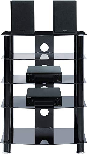 Homeology Galago 5-Shelf Premium Gloss Black Glass with Black Legs AV Rack