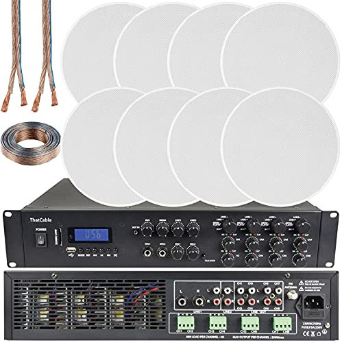 1600W Bluetooth Sound System 8x 100W Slim Ceiling Speaker 8 Zone Mixer Amplifier
