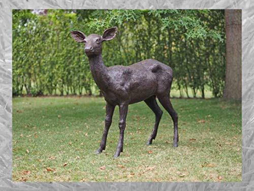 IDYL Bronze-Skulptur REH | 117x30x124 cm | Tierfigur aus Bronze handgefertigt | Gartenskulptur oder Teich-Dekoration | Hochwertiges Kunsthandwerk | Wetterfest