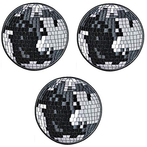 Umama Patch Set of 3 Cute Ball Disco Craft Fabric Music Party Light Ball Disco Crystal Cartoon retro fun embroidered applique iron on patch for Backpacks Jeans Jackets T-Shirt Clothing