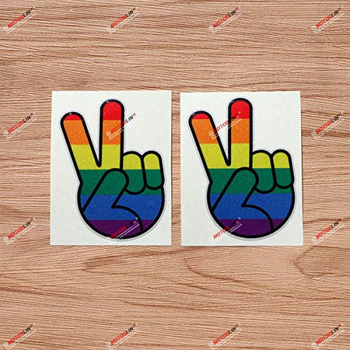 Regenbogen Gay Pride Peace Zeichen Hand Aufkleber Vinyl Sticker - 2er Pack Reflektierend, 7,6cm - für Auto Boot Laptop
