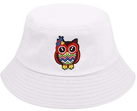 Haoohu Unisex Baumwolle Mehrfarbig Fischerhut Frosch Fischerhut Strand Sonnenhut für Outdoor Reisen, Rote Eule, weiß, Einheitsgröße