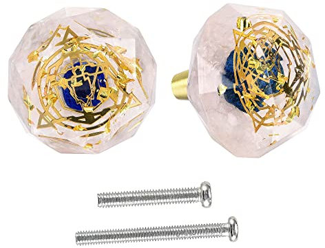 Lpraer 2Pcs Cabinet Knob Resin Rose Quartz Drawer Pulls Decorative Chakra Symbol Wardrobe Closet Door Handle with Screws for Kitchen Cupboard Dresser Home Farmhouse Bedroom Bathroom