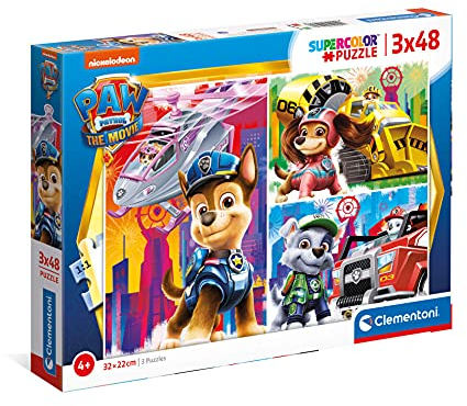 Clementoni 25271 Supercolor Paw Patrol The Movie Teile (inkl. 3 x 48 Stück) – Made in Italy, Kinder 4 Jahre Puzzle Cartoon, Mehrfarbig