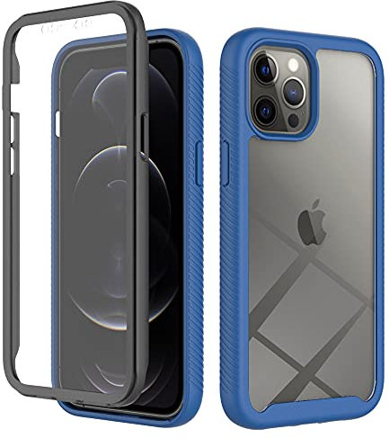 Blllue Case Compatible with iPhone 12 Pro Max, Heavy Duty Protective Cover 2 in 1 Full Body Case with Built-in Screen Protector for iPhone 12 Pro Max (Dark Blue)