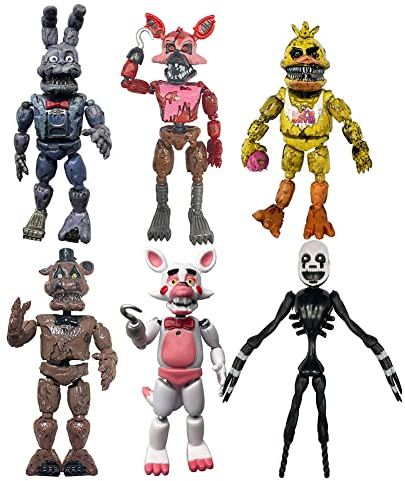 FNAF Game FNAF Pizzeria Simulator (Set mit 6 Stück), hoch 12,7–15,2 cm, Animatronics [Rockstar Foxy, Pigpatch, Orville Elephant, El Chip]