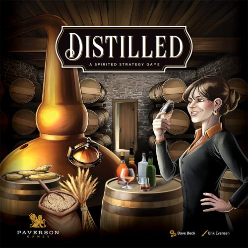 Distilled: Ein witziges Strategiespiel, hochthematisches Eurospiel, Kampf um den Titel Master Distiller, 1 bis 5 Spieler, ab 14 Jahren