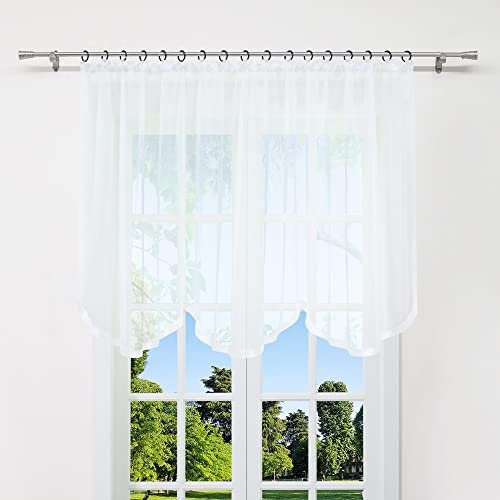 CORLIF Voile Gardine mit Kräuselband Bistrogardine Scheibengardinen Küche Transparent Bogenstore Vorhänge mit Satinband Gardinenschals Weiß BxH 300x100cm 1 Stück