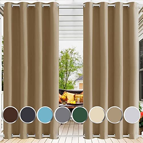 Ufamiluk vorhänge Outdoor Blickdicht mit ösen Oben und unten wasserdicht wetterfest Vorhang mit ösen Oben und unten für außen terrasse Balkon vorhalle 150x200cm (BxH 1 Stück) Taupe