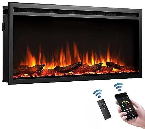 BALDERIA Atalanta 60 - Chimenea eléctrica empotrada con Calefactor 1000/2000 W, Efecto de Llama 3D Realista, función de crepitación integrada, Mando a Distancia, Temporizador, termostato - Negro