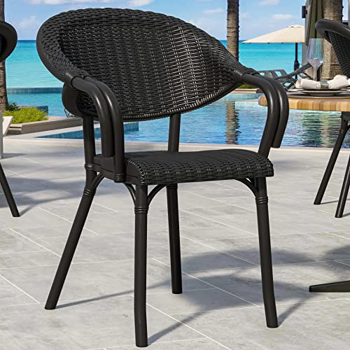 GGMMÖBEL 4er-Set Lagos | Bistro Rattanstuhl | Schwarz | Kunststoff | Stapelbar | Gastro Rattanstuhl, Outdoor Rattanstuhl, Terrassen Rattanstuhl
