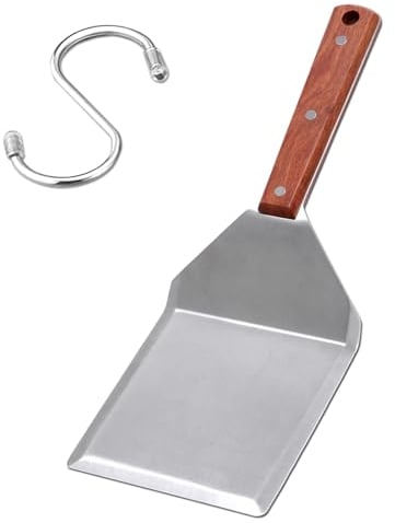 Eolilim Large Metal Spatula 15 x 12.7cm with Hook, Stainless Steel Spatulas Easy to Use, Heavy Duty Wide Spatulas and Burger Spatulas with Cut Edge
