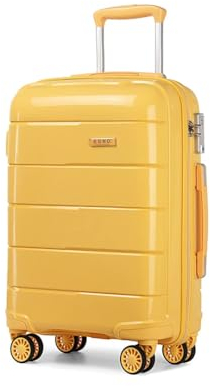 KONO Leichter Polypropylen Zwillingsrollen Koffer Trolley Reisekoffer mit TSA Schloß und YKK Reißverlüsse (Gelb, M (55cm - 38L))