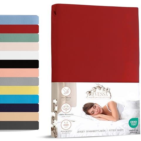 Livessa Spannbettlaken 90x200cm aus Baumwolle Single-Jersey Stoff 140 g/m², Spannbetttuch/Bettlaken, Oeko-TEX Zertifiziert (M24M05FF9), passt auch für 90x190 cm Matratzen