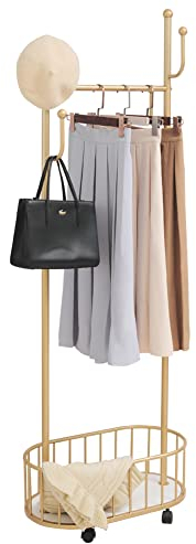 Cre Cra Kleiderständer mit 4 Haken, Kleiderstange,Garderobenständer,Kleiderständer auf Rollen,Garderobenständer mit Rollen,Kleiderstange Metall,Eckgarderobe,Kleidungsständer Gold,klein Kleiderständer
