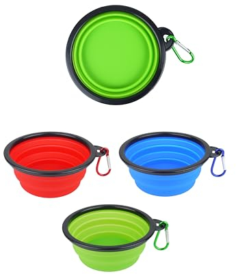 HENBRANDT Silicone Travel Dog Bowl with Carabiner Clip 350ml Small Portable Water Bowl 3 Assorted Colours Fold Down Pop Up Dog Bowls Dog Toys and Accessories, Red, Black, Blue
