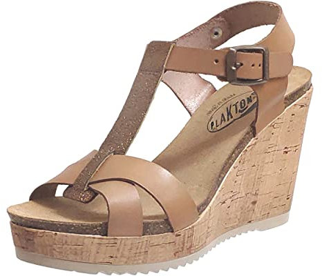 PLAKTON, Pluma 373015 Vaquetilla/Kira, Femme Nu-pied Beige métallisé - 40 EU