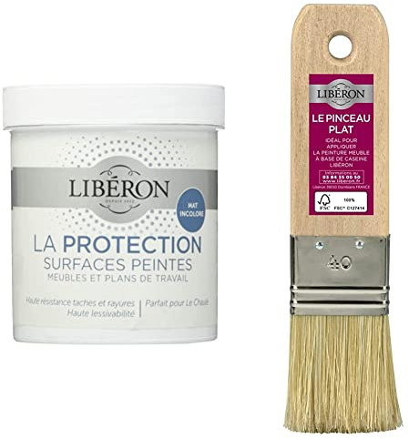 LIBERON Protection Surfaces peintes, Incolore Mat, 500ml & Pinceau Plat 40mm