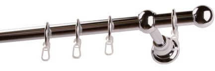 Garesa Gardinenstange Andrea Ø 20mm, 1-läufig, Chrom I Stabile Vorhangstange inkl. Ringe + Faltenlegehaken I Mit Endknopf Kugel kurz I 240cm