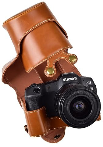 Rieibi EOS R8 Case - Vintage PU Leather Camera Case for Canon EOSR8 Digital Camera - Protective Grip Case for Canon EOS R8 - Brown