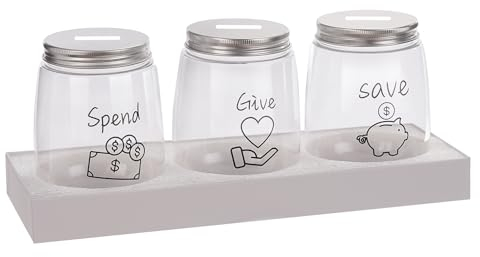 Mczcent Spend Save Give Piggy Bank for Kids, Money Coin Savings Piggy Bank Jar Box for Kids Child Safe Money Saver, Teach Children About Giving Spending Saving Money Piggy Box for Children Boys Girls