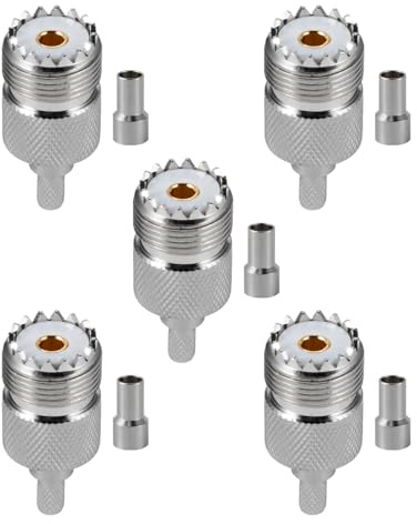 Vecys 5PCS SO-239 UHF Hembra Conectores 50 Ohm SO239 Hembra Jack Crimp RF Coaxial Conector Adaptador para RG58 VLMR195 RG142 RG400 Baja Pérdida Coaxial Cable Compatiable con Radioaficionados