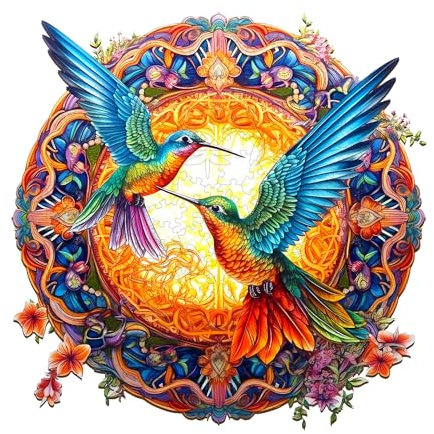Jigfoxy Hummingbird Wooden Jigsaw Puzzle, 300pcs, Animal Shape, Intermediate, 15+ Years, 13.8 x 13.8in, Natural Style, 1 Set, 1 Puzzle, 100 Pieces