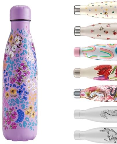 Chilly's Water Bottle - Stainless Steel and Reusable - Leak Proof, Sweat Free - Leopard Blossom, 500ml