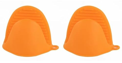CHEFZOCO Manoplas Guantes Silicona para Horno, Guantes térmicos de Silicona, Mini Manoplas Horno, Manoplas para Airfryer, Manoplas para Barbacoa, Utensilios de Cocina, Silicona, 2 Unidades (Naranja)