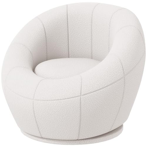 HOMCOM Sessel, Ohrensessel mit Armlehnen, drehbarer Loungesessel, Einzelsofa mit Lammwolle-Optik, Kleiner Polstersessel für Wohnzimmer, Schlafzimmer, Weiß