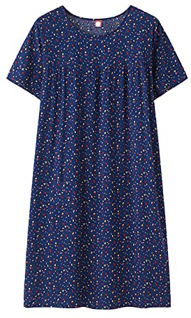 Generisch Estate Cotone Seta Manica Corta Del Sonno Vestito Per Le Donne Di Mezza Età Allentato Corrispondenza Casa Indossare Anziani Pigiameria Plus Size Abito Da Donna, Blu marino, Taglia unica