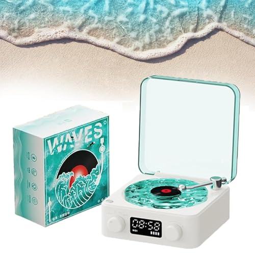 The Waves Vinyl Player, Giradischi Con Altoparlante In Vinile Con Luce Ondulazione Dell'Acqua, Retro Speaker Con Display Time Screen, Giradischi Bluetooth Con Bluetooth, Tf, Modalità Aux
