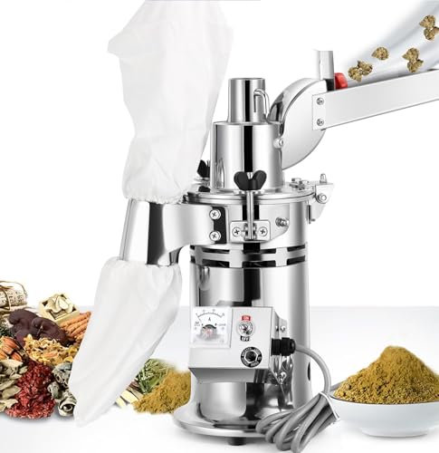 Moongiantgo Hammer Mill Grinder Electric 1500W Continuous Herb Grinder, Output 1-10Kg/H, with 6 Sieve Meshes, Commercial Grinding Machine for Dry Herb Grain Spice Corn Nutmeg, 220V (DF-15)