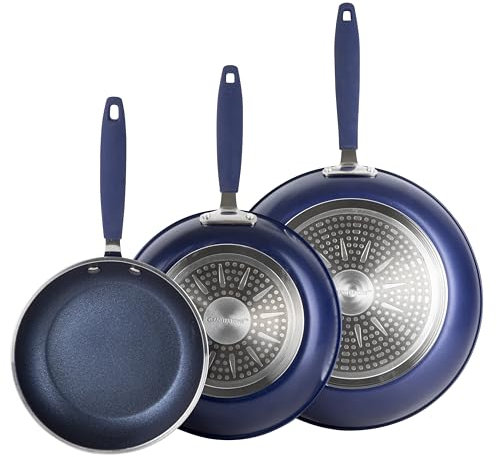 Granitestone Juego de 3 sartenes antiadherentes, sartenes antiadherentes de 8, 10, 12 pulgadas para cocinar con asas que se mantienen frías, utensilios de cocina de inducción, aptos para lavavajillas