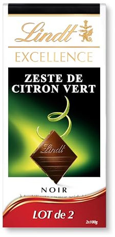 Lindt - Lot de 2 Tablettes EXCELLENCE Noir Zeste de Citron Vert - Chocolat Noir, 2x100g