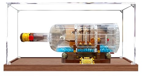 BoHeart Vetrina acrilica per Lego 21313 nave in una bottiglia 92177, personalizzata, trasparente scatola di visualizzazione antipolvere può essere raccolta, dimensioni: 35x15x15cm (modello non