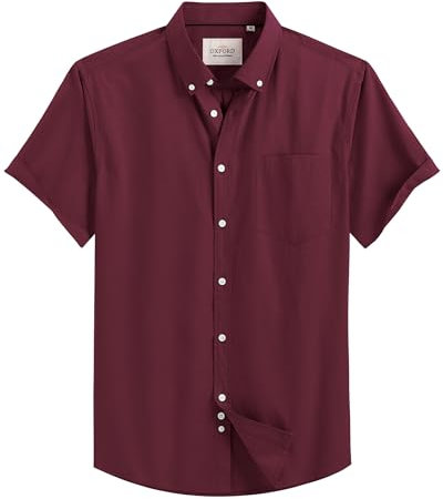 J.VER Men's Short Sleeve Shirts Cotton Smart Casual Regular Fit Non Iron Shirt Wedding Office Work Button Down Oxford Dress Shirt Red 2XL