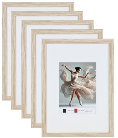 IDEAL TREND Set Holzbilderrahmen mit Passepartout Elegantes Design Foto Rahmen Collage Wanddeko HR-5 Poster: Farbe: 5xEiche | Format: 15x20