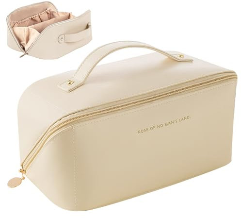 JSTHHTT Tragbare Kosmetiktasche Damen, Schminktasche, Große Kapazität Reise Make up Tasche, Reise Makeup Bag Aesthetic mit Griff, für Schlafzimmer, Bad und andere Anlässe (Weiß)