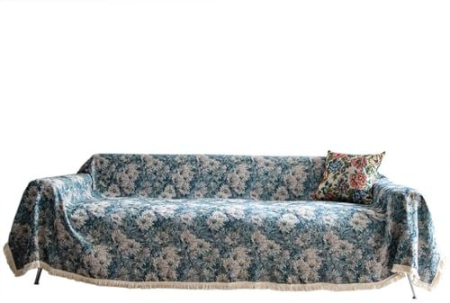 ZLSNOBLE Cotton and Linen Sofa Cover Cover Towel, French Retro Simple Sofa Towel, Non-Slip Skin-Friendly Queen Sofa Cover, Washable Sofa Chair Quilt Cover(180 * 300cm)